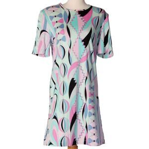 1990s Shift Dress | Averado Bessi | Bust 38" | Pink Blue Pattern Vintage